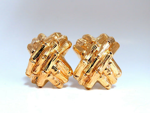 14kt Gold Love knot X Clip Earrings Bamboo Motif