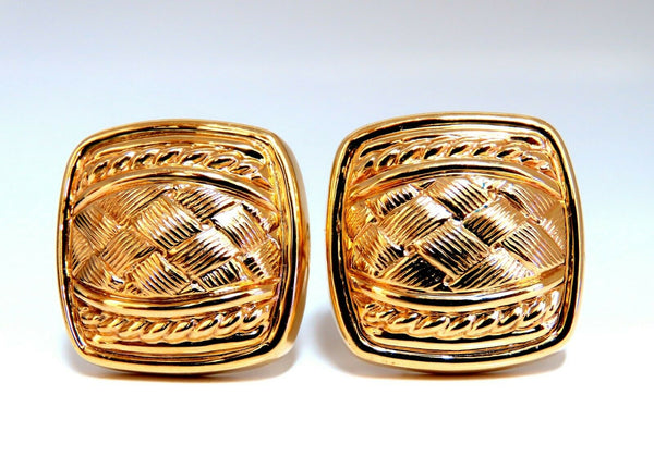 14kt Cross Hatch & Rope Twist Deco Clip Earrings