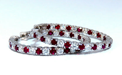 4.75ct natural red ruby diamond hoop earrings 14kt gold 1.2 inch