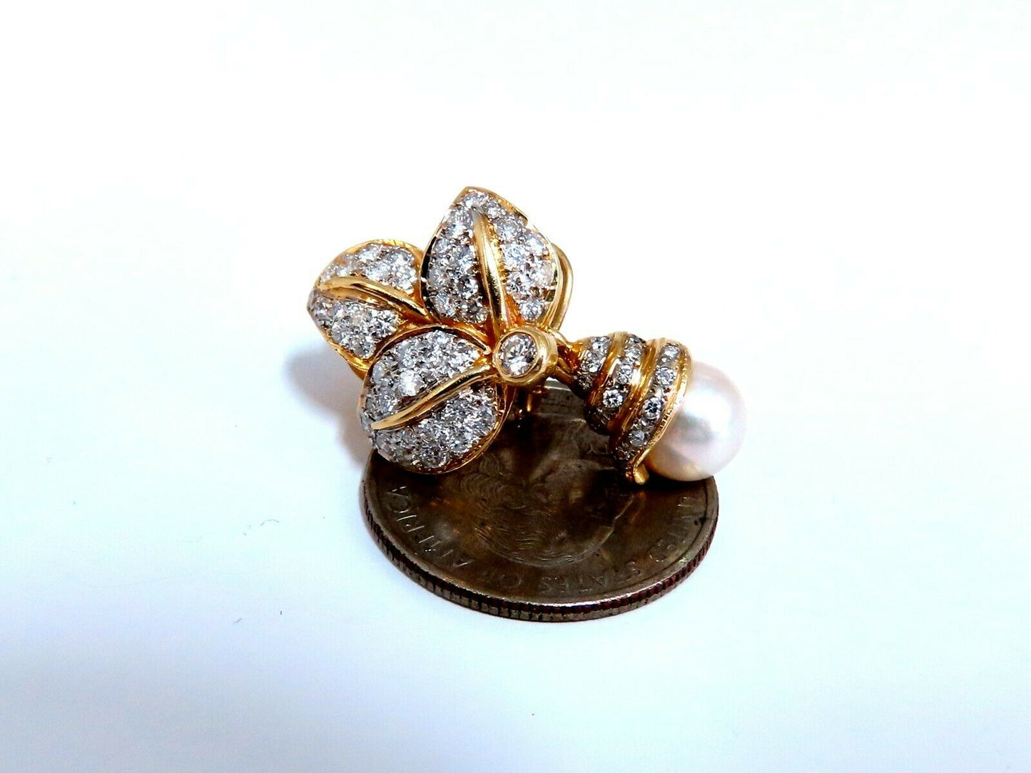 7mm Natural South Seas Pearl Diamonds Dangle Earrings 14kt Gold