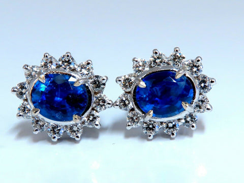 4.19ct Natural Sapphire Diamonds Cluster Earrings 14 Karat gold