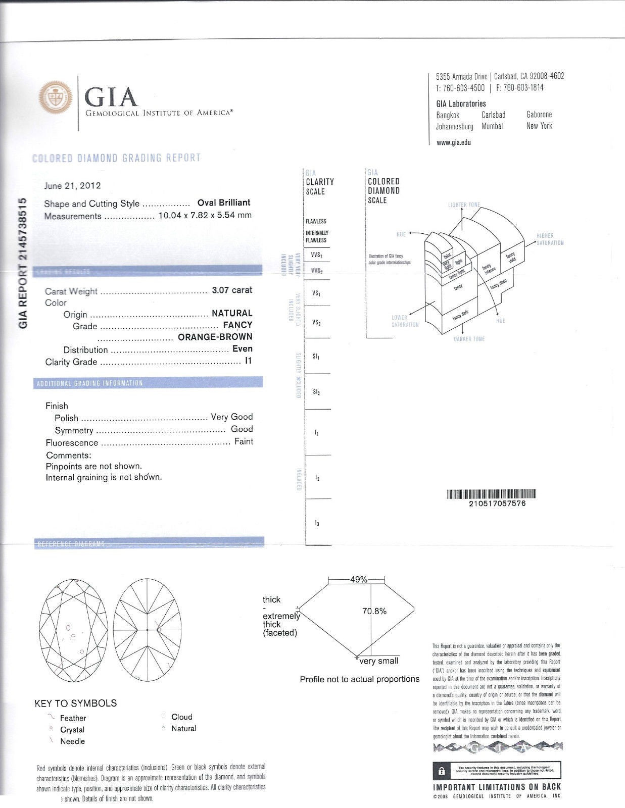 GIA 4.82CT NATURAL FANCY ORANGE BROWN COLOR DIAMOND RING EXCELLENT