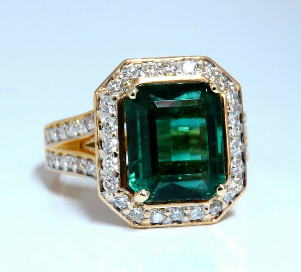 GIA Certified 5.12ct Natural Green Emerald Diamonds Ring 14kt. F1