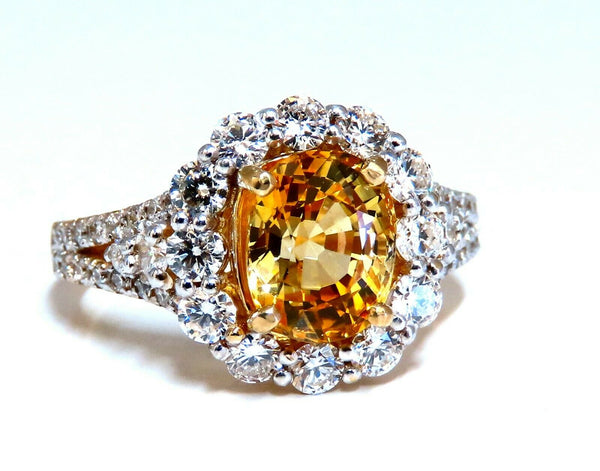 GIA Certified 2.59Ct Natural Yellow Natural Sapphire Diamonds Ring 14kt