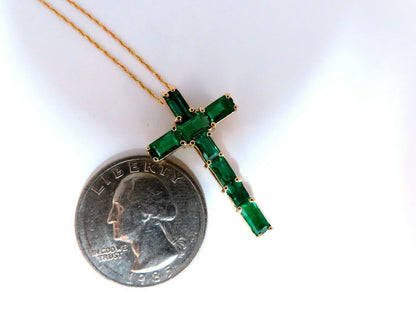 1.56ct natural vivid green emerald cross necklace 14kt pendant