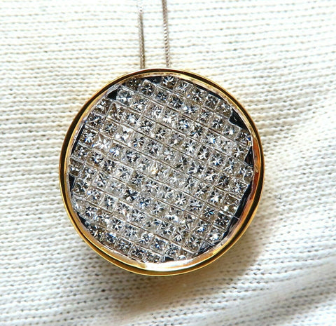 2.12ct Diamonds Invisible Princess cut Circular Cluster Necklace 14kt