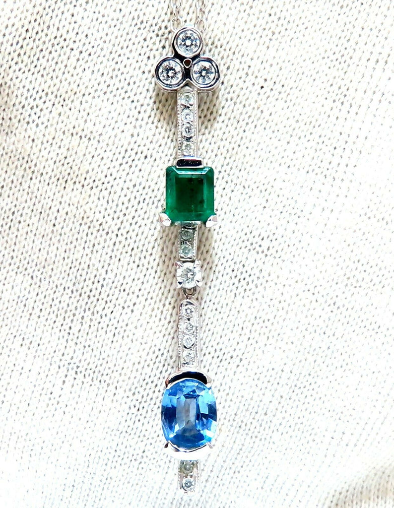 2.55ct Natural Emerald Sapphire Diamonds Drop Pendant Necklace