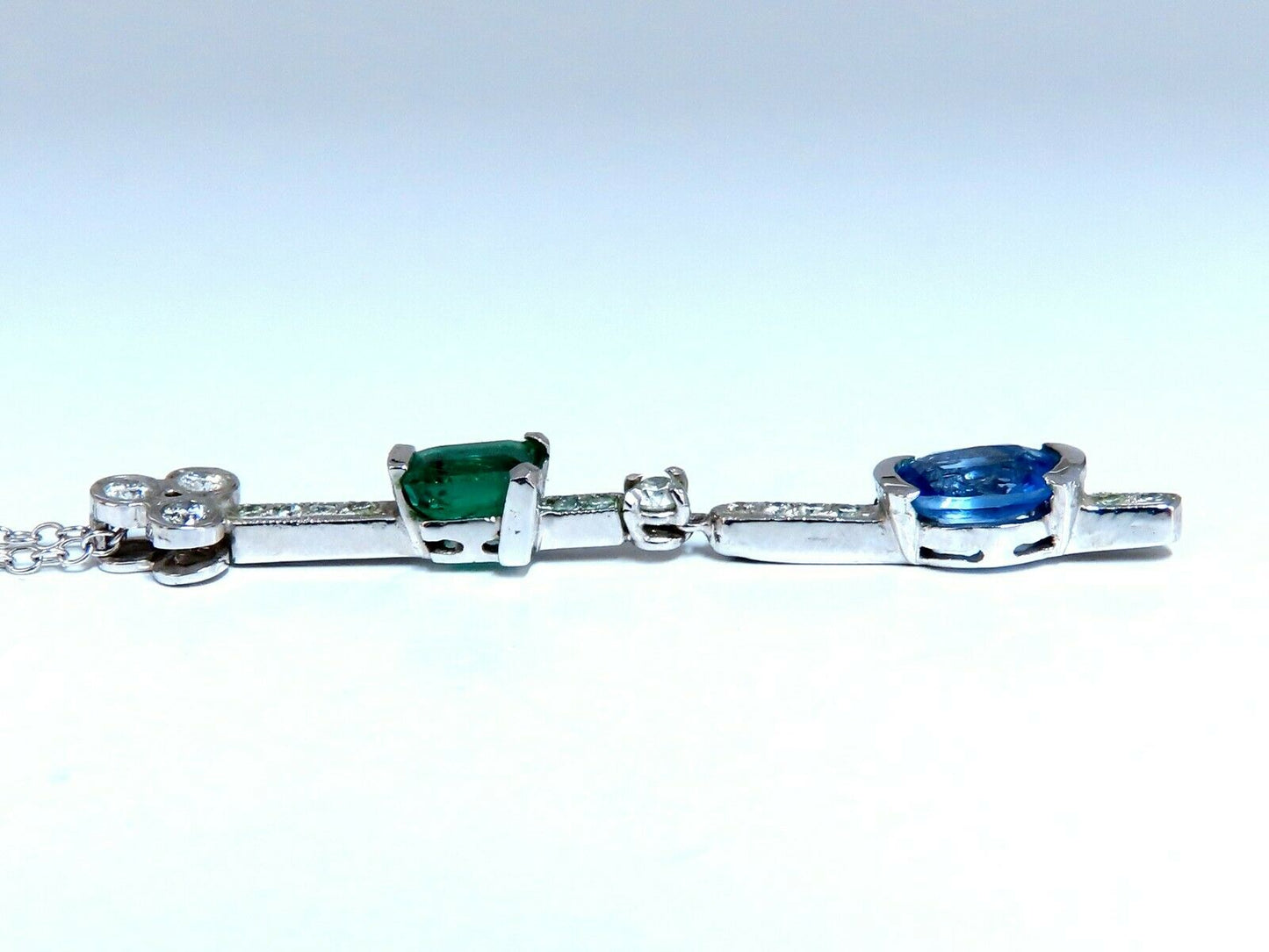 2.55ct Natural Emerald Sapphire Diamonds Drop Pendant Necklace 14kt