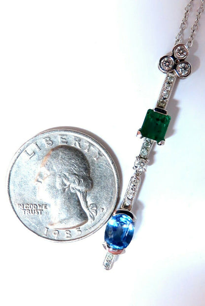 2.55ct Natural Emerald Sapphire Diamonds Drop Pendant Necklace 14kt