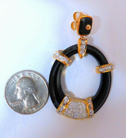 3.00ct Natural Round Cut Diamonds Jet Black Onyx Clip Earrings 14 Karat
