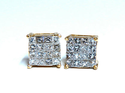1.06ct Natural Diamonds Cluster Channel Princess Clip Earrings 14 Karat