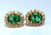 3.06ct Natural Oval Emerald Diamonds Cluster Stud Earrings 14kt
