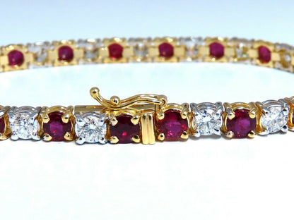11.83ct Vivid Red Natural Ruby Diamonds Tennis Bracelet 14kt Gold Two Toned