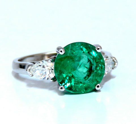 3.53ct Natural Round Emerald Diamonds Three Stone Ring 14kt