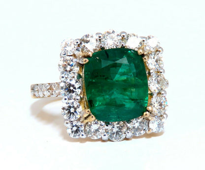 5.80ct Natural Emerald Diamonds Squared Halo Cluster Ring 14kt