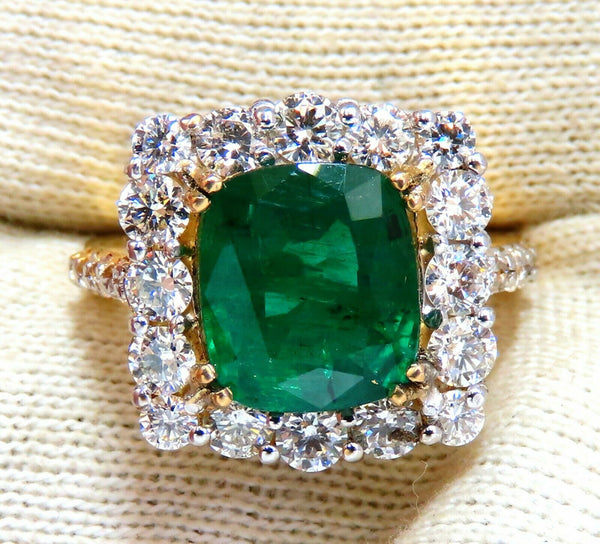 5.80ct Natural Emerald Diamonds Squared Halo Cluster Ring 14kt