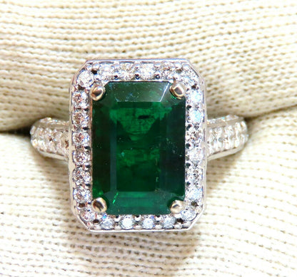 5.52ct Natural Vivid Green Emerald Diamonds Ring 14kt Mod Halo Bead Set Deco
