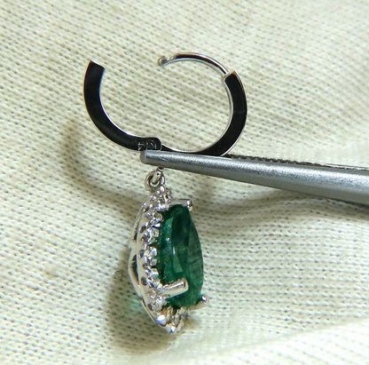 5.50ct Natural Emerald Diamond Dangle Earrings 14 Karat Cluster Halo