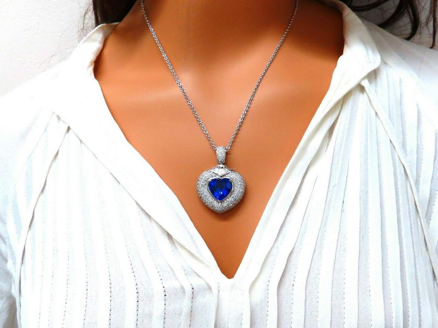 GIA Certified 8.50ct Natural Heart Tanzanite Diamond Necklace 14kt Prime