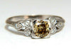 .60ct Natural Yellow Green Brown Diamond Vintage Gilt Ring Platinum
