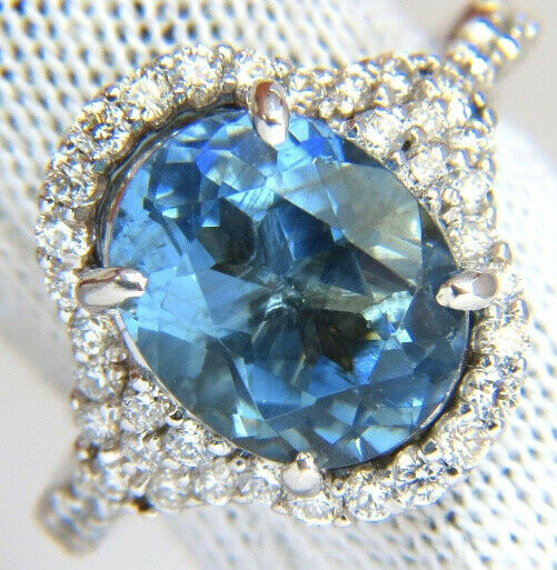5.15ct natural prime aqua blue aquamarine diamonds ring 14kt