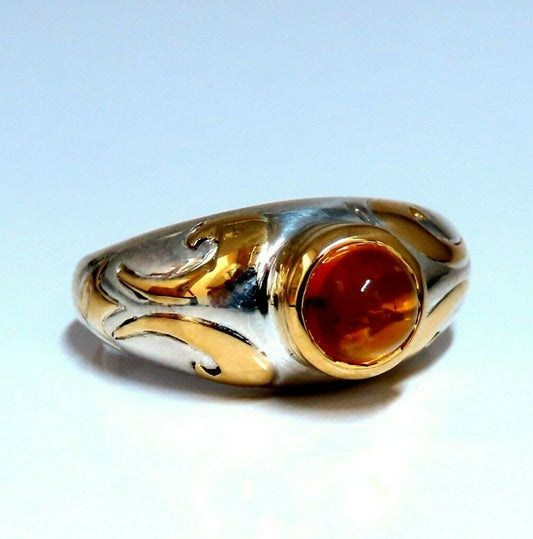 Natural Cabochon Citrine Ring Silver & 18kt Gold Inlay Venetian Mod Deco