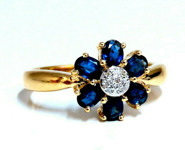 1.10ct Natural Blue Sapphire Diamond Cluster Ring 14 Karat