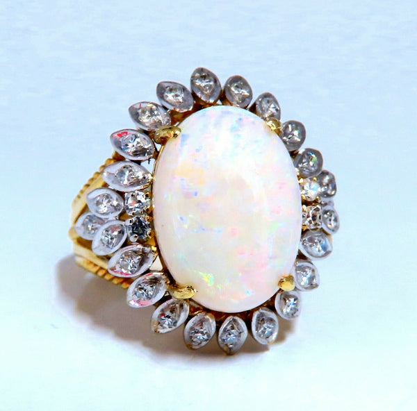 5.50ct Natural Australian Opal Diamonds Ring 14kt Ballerina Cluster