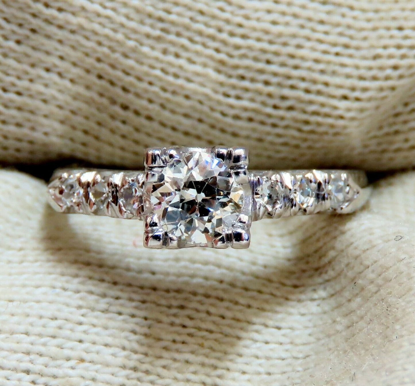 .66ct Natural Diamonds Cathedral Ring Platinum Vintage Restored
