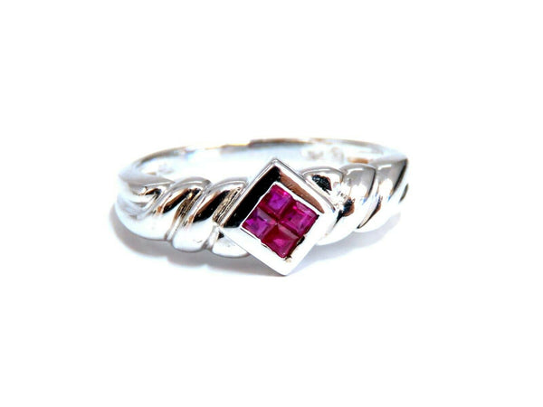 .40ct Princess cut Natural Ruby Invisible Cluster Ring 14kt
