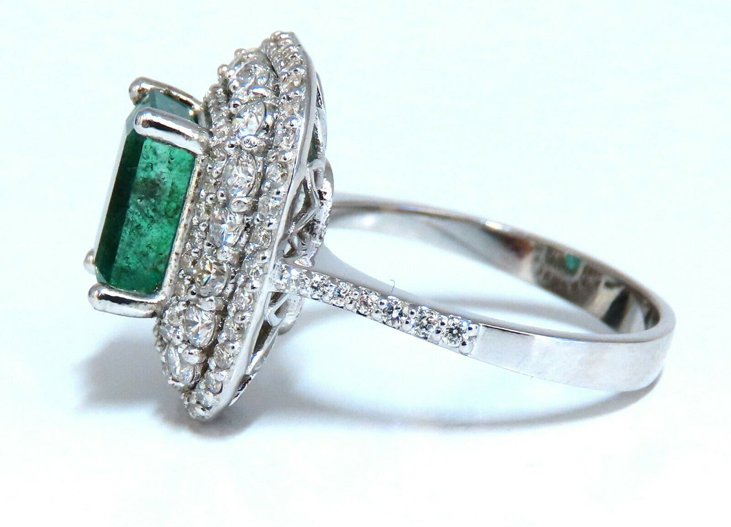 2.70ct Natural Emerald 2.10ct Diamonds Cluster Halo Ring 14kt Fine Select
