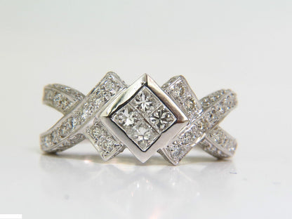 1.00CT CLASSIC PRINCESS CLUSTER & ROUNDS CROSSOVER RING SPLIT SHANK