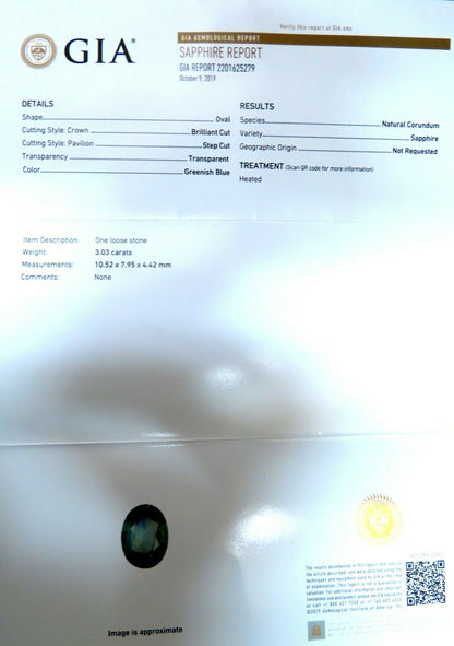 GIA Certified 3.03ct Green Blue Sapphire Diamond Ring Fine