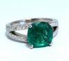 5.30ct Natural Cushion Emerald Diamonds Ring Platinum Split Shank Fine Green