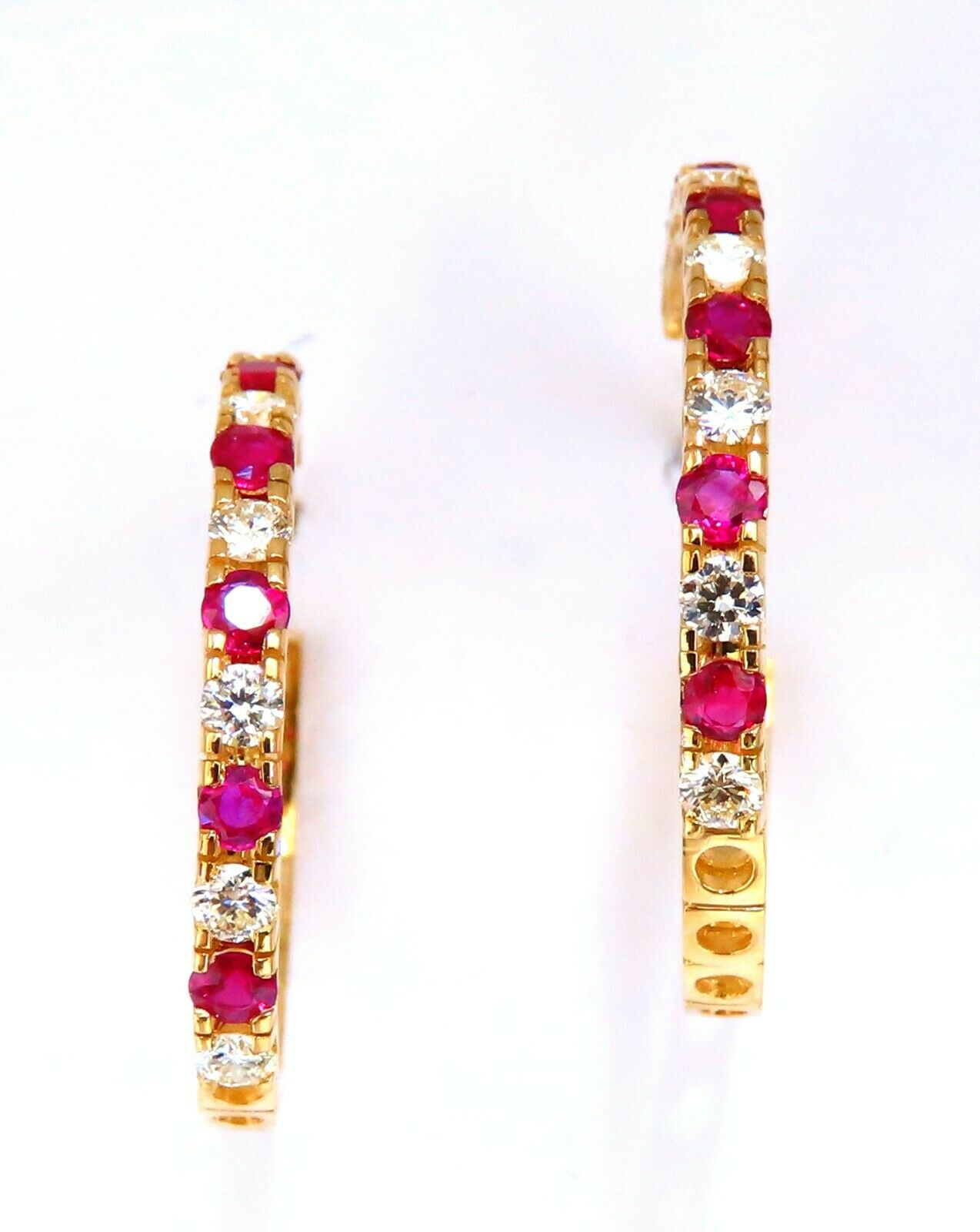 2.10ct natural vivid red ruby diamond hoop earrings 14kt yellow gold