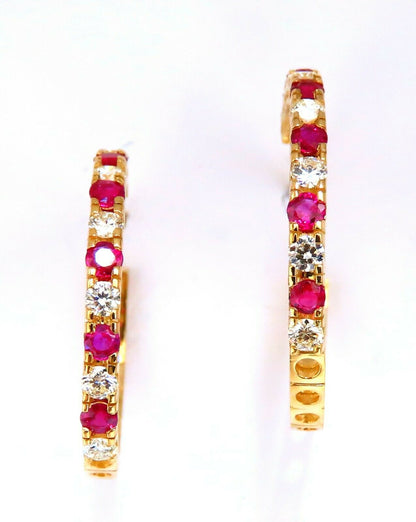 2.10ct natural vivid red ruby diamond hoop earrings 14kt yellow gold