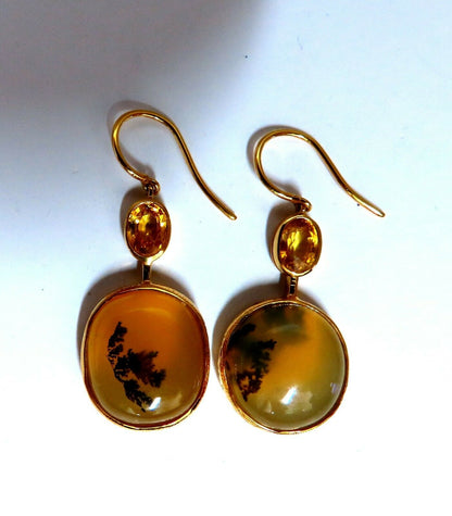 Natural Opal & Yellow Sapphire Dangle Earrings 18kt