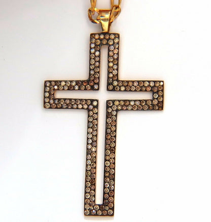 Mens Cross Necklace 4.70ct. Natural fancy color diamonds 14kt 2.5 X 1.7inch