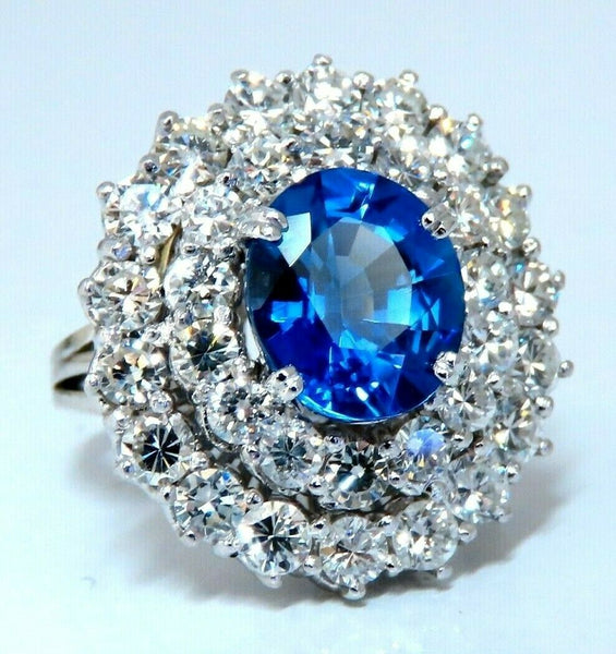 GIA Certified 3.55ct Natural No Heat Blue Sapphire Cocktail Cluster Ring 18kt