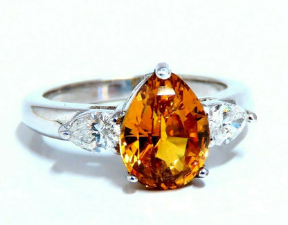 GIA Certified 3.15ct Natural No Heat Yellow Orange Sapphire Diamonds Ring 14kt