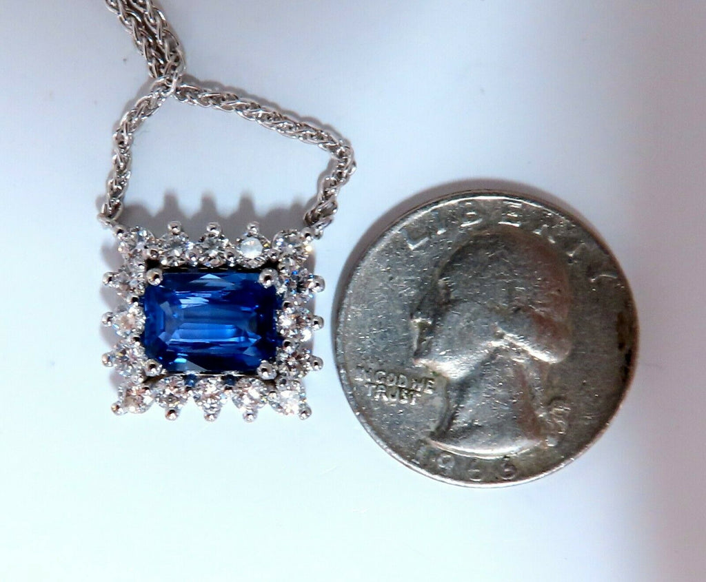 No Heat Teal Sapphire & Diamond Necklace 18K White Gold