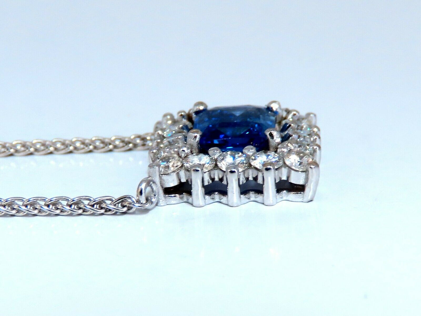 GIA Certified 3.18ct Natural No Heat Blue Sapphire Diamonds Necklace 14kt