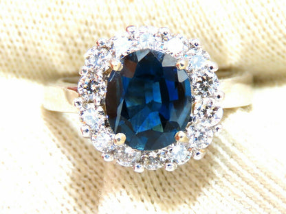 GIA Certified 2.54ct Natural Teal Blue Sapphire Diamond Ring 14 Karat