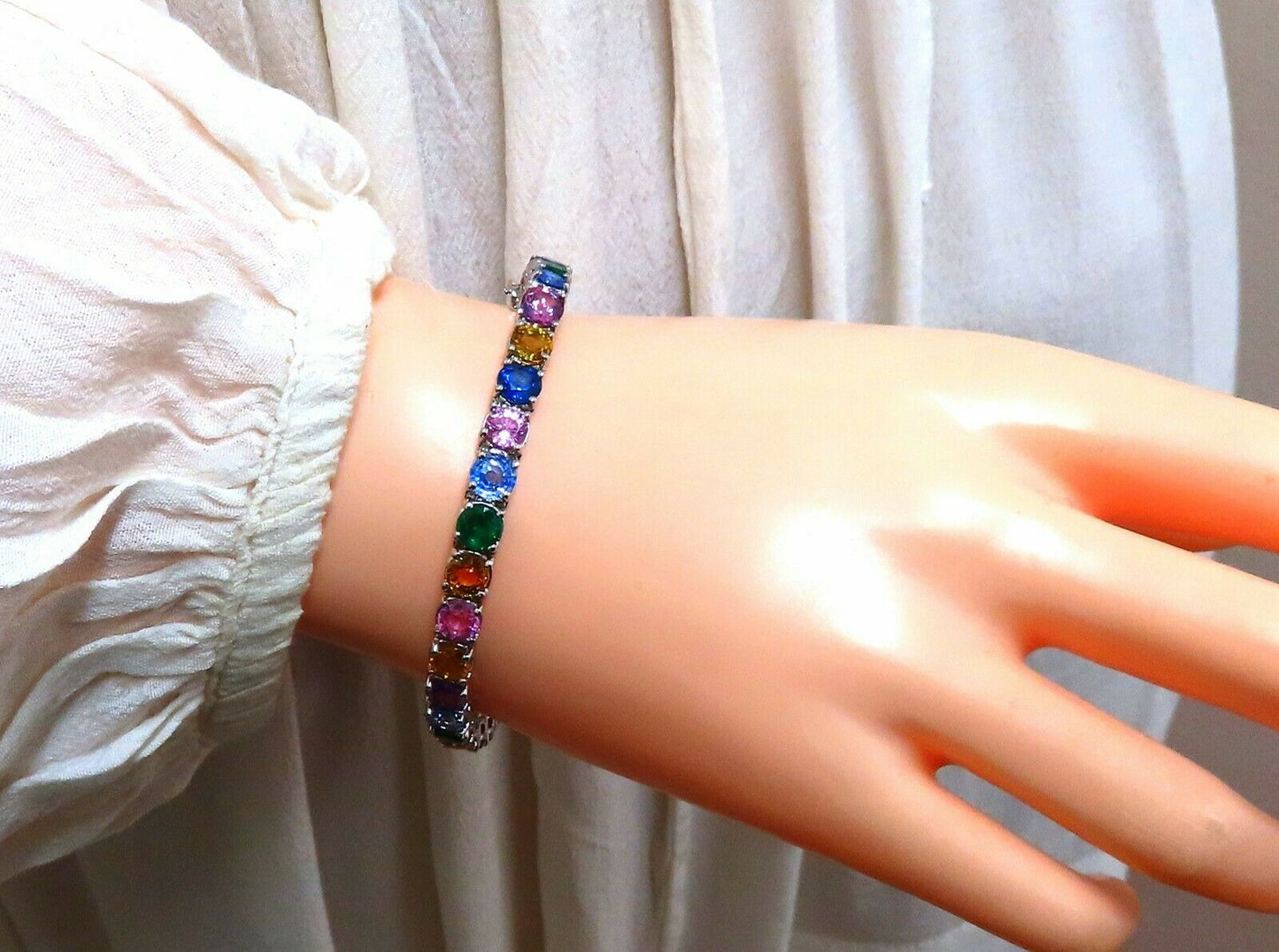 22Ct Natural Gem-Line Emerald Sapphire Ruby Bracelet 14Kt
