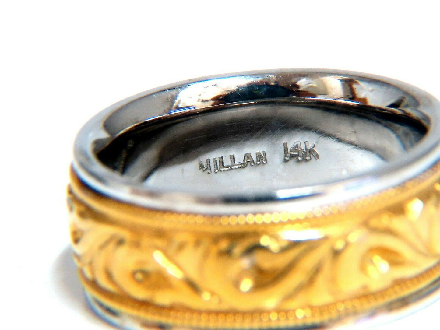 Designer Millan Graver Etched Gilt Two Toned Milligree 14kt Gold Band size 5 8mm