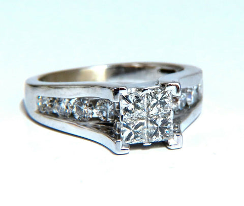 1.70ct Natural Princess & Round Cut Diamonds Ring 14kt. Solitaire Illusion