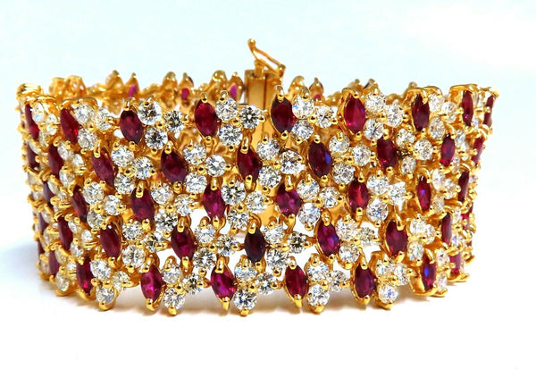 44.58ct Natural Ruby Diamond Wide Cuff Bracelet 14kt Flex Mesh
