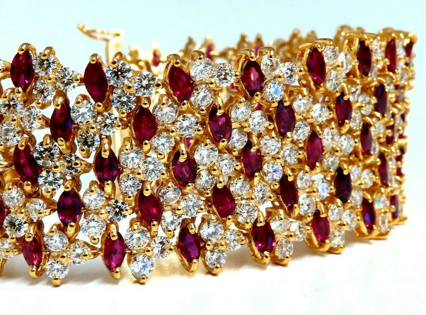 44.58ct Natural Ruby Diamond Wide Cuff Bracelet 14kt Flex Mesh