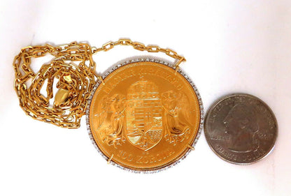 1908 Hungary 100 Korona Gold Coin Diamonds Necklace