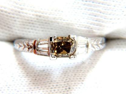 1.29ct. NATURAL FANCY BROWN DIAMOND RING 14KT EDWARDIAN GILT SCALING DECO
